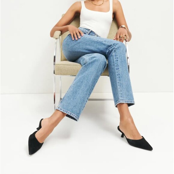 NWT Reformation Wilda Kitten Mule in black suede, size 5.5 - Picture 1 of 8